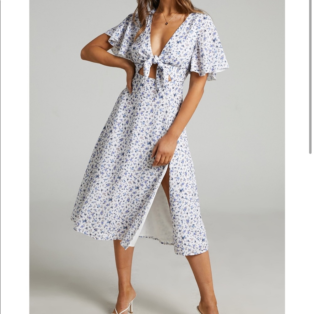 White floral midi dress